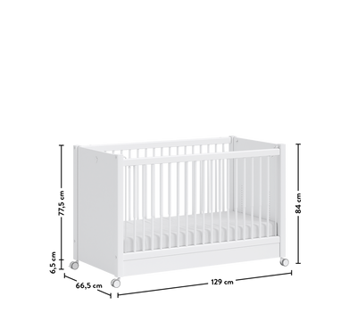 BABY BED WHITE НА КОЛЕСАХ (60x120 см)