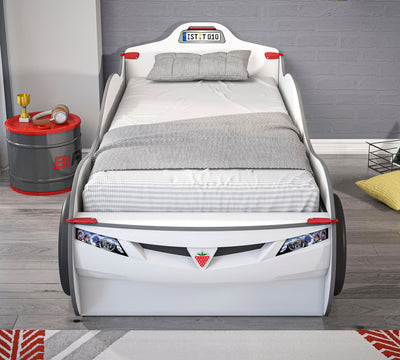Coupe Autobett mit Ausziehbett (Weiß) (90x190 - 90x180 cm)