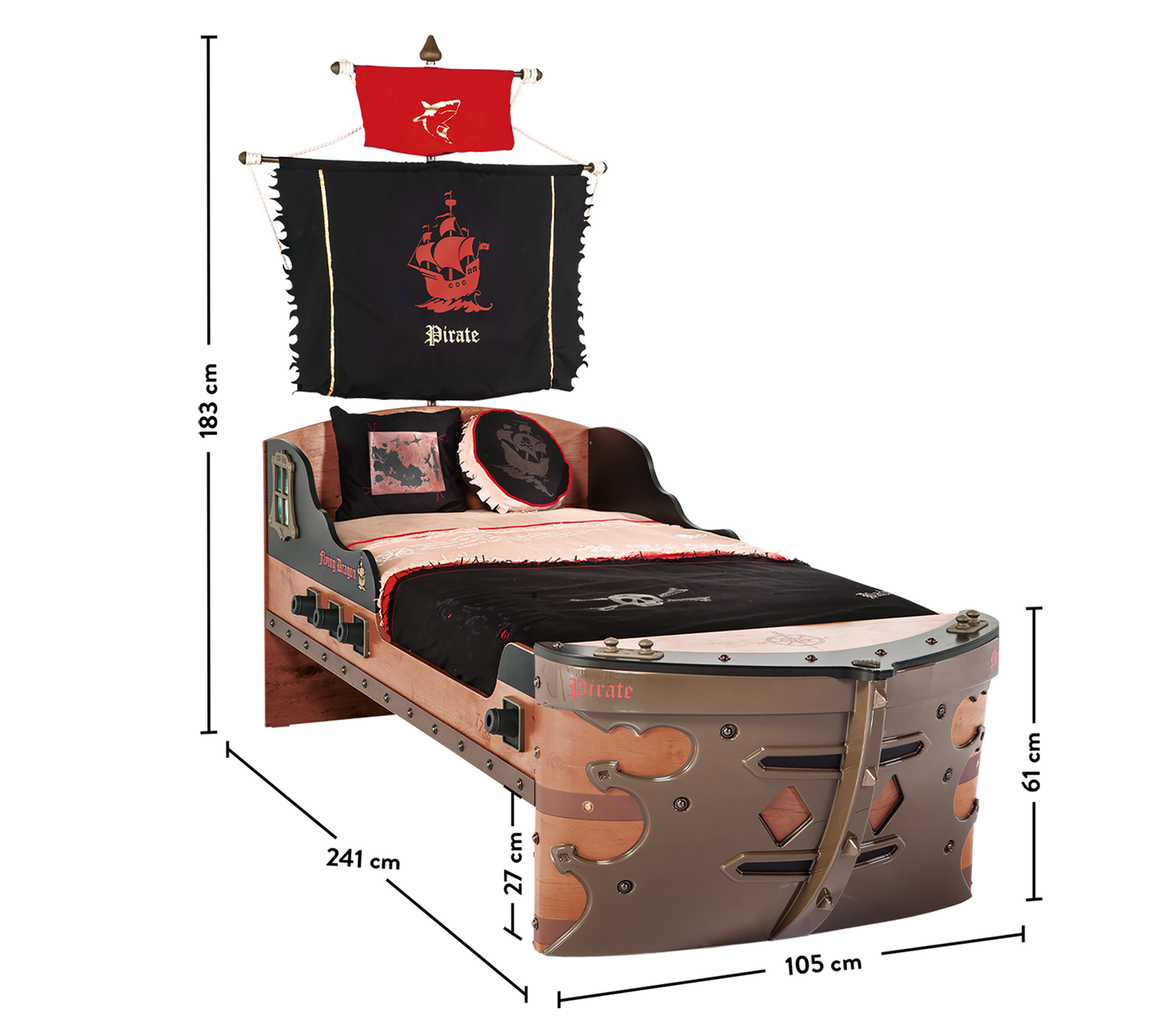 PIRATE, سرير سفينة القراصنة (90 × 190 سم)