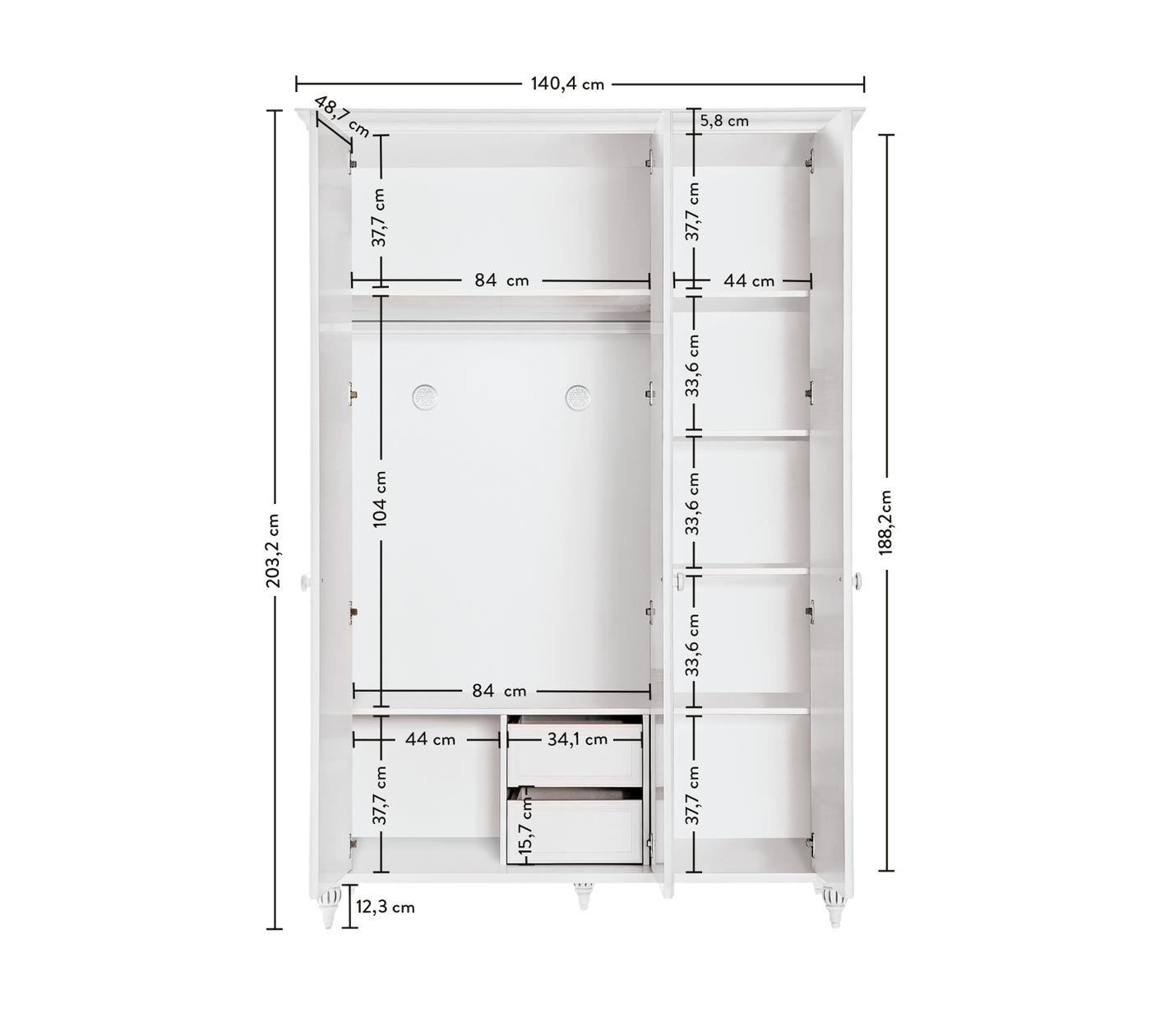Romantic Kleiderschrank mit 3 Türen