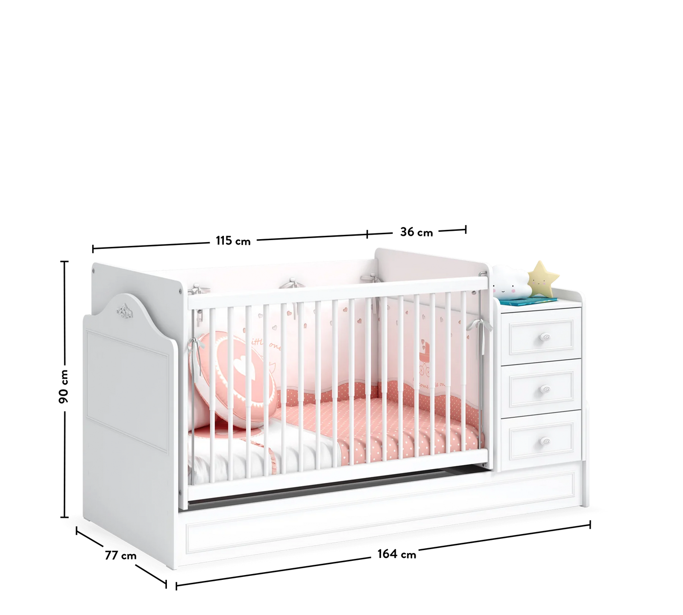 Baby Romantic Swinging-Convertible Baby Bed (70x115-70x160 cm)