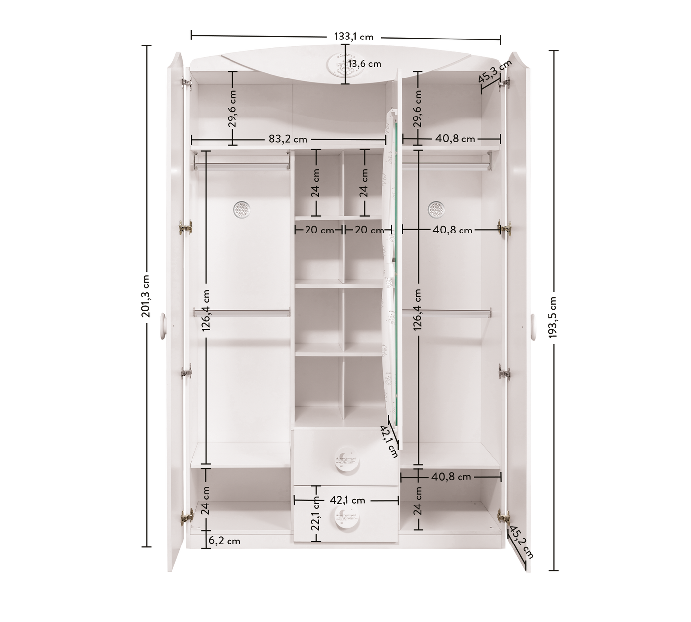 Baby Cotton Kleiderschrank mit 3 Türen und Glasfenster