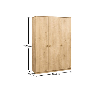 Mocha 3 Doors Wardrobe