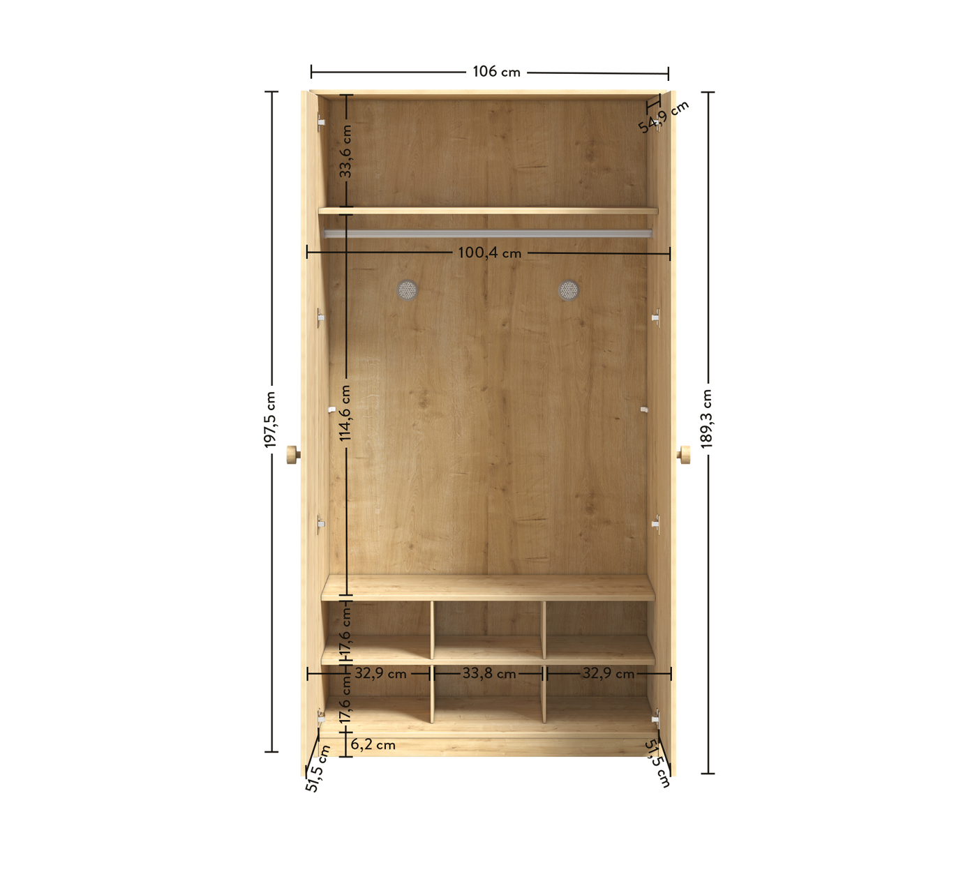 Mocha 2 Doors Wardrobe