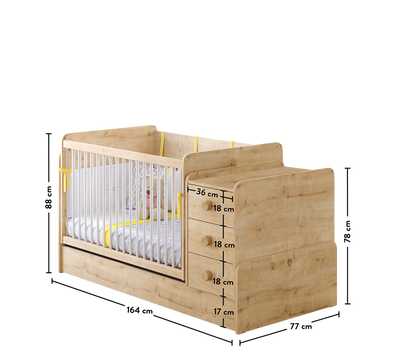 Mocha Swinging-Convertible Baby Bed (70x115-70x160 cm)