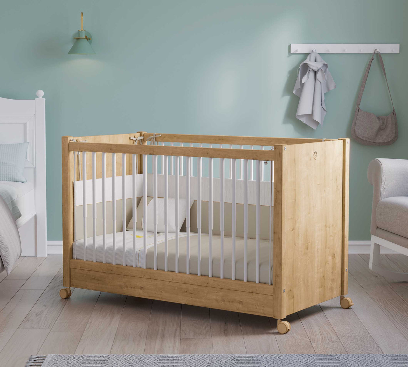 BABY BED OAK НАКОЛЕСАХ (60x120 см)