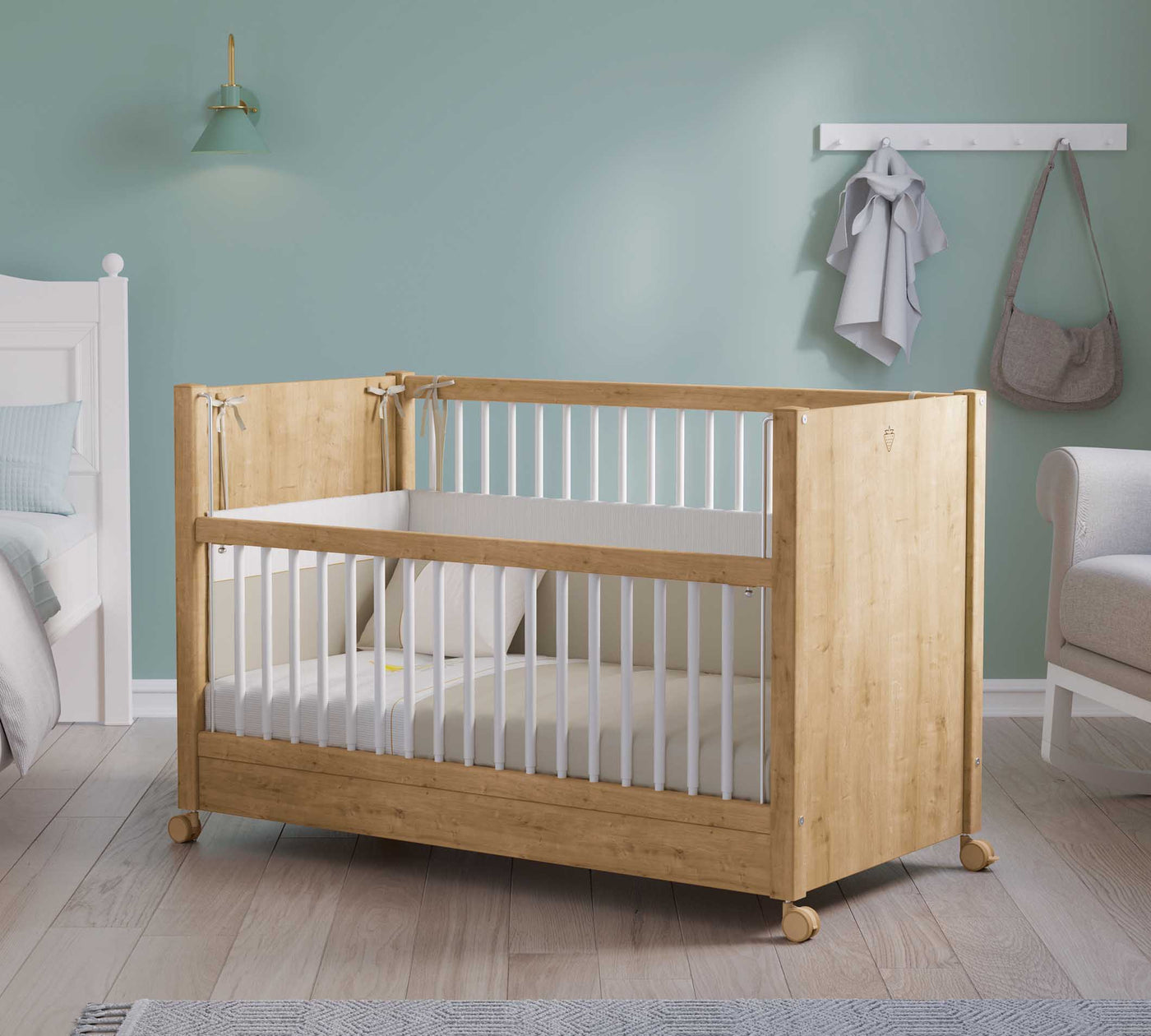 BABY BED OAK НАКОЛЕСАХ (60x120 см)