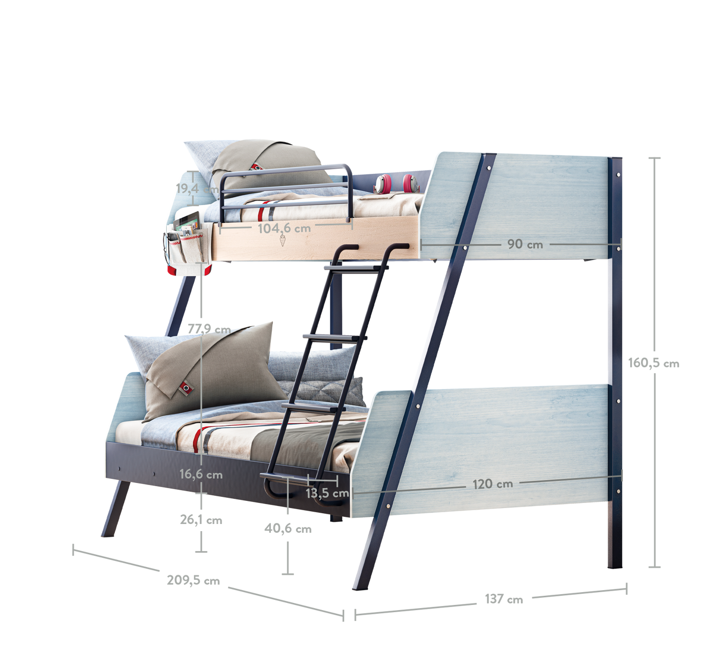 Trio Large Bunk Bed (90x200-120x200 cm)