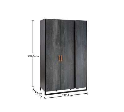 Dark Metal 3 Doors Wardrobe