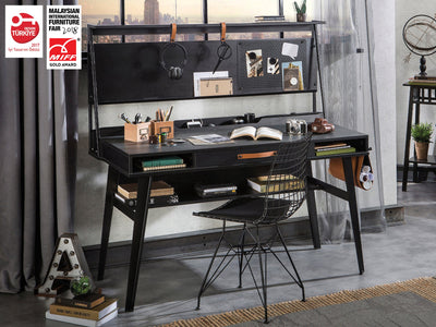 Dark Metal Study Desk With Unit