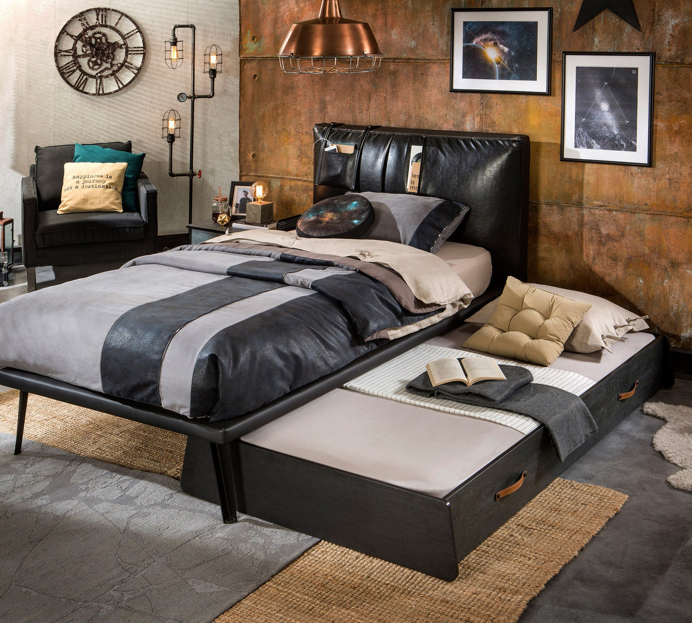 Dark Metal Pull-out Bed (90x190 cm)