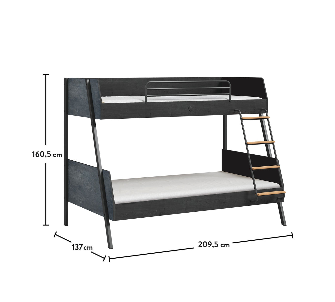 Dark Metal Large Bunk Bed (90x200-120x200 cm)