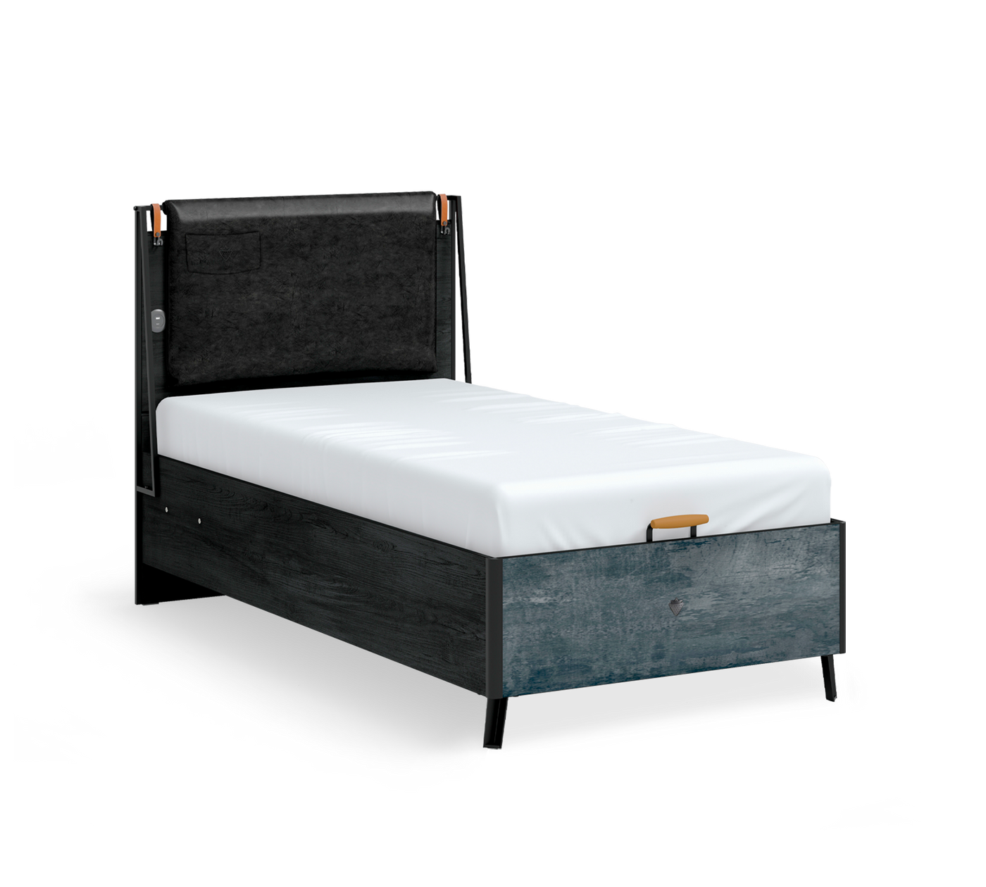 Dark Metal Headless Bed With Base (100x200 cm)