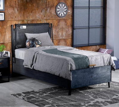 Dark Metal Bed With Base Without Headboard (100x200 cm)