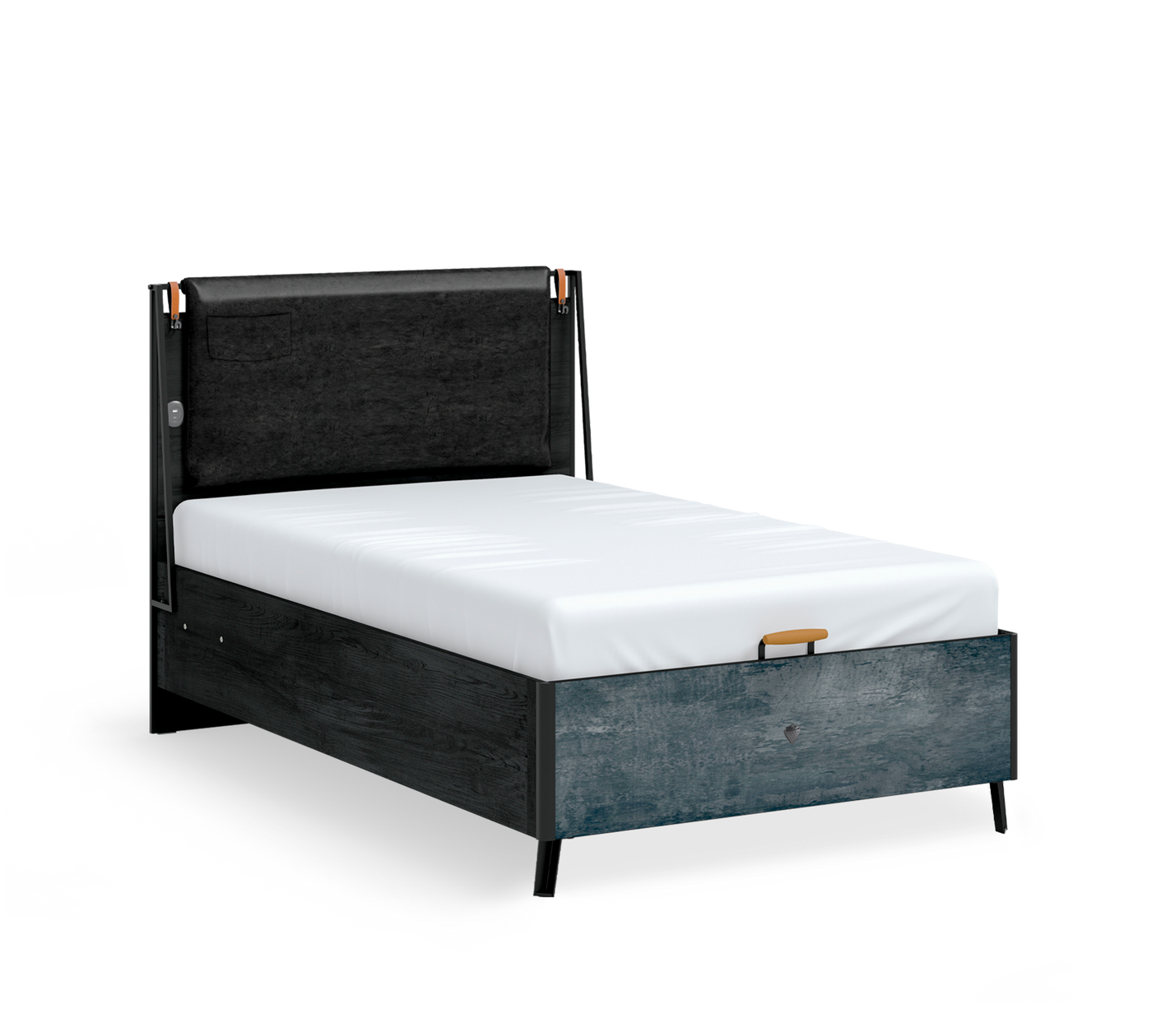 Dark Metal Headless Bed With Base (120x200 cm)