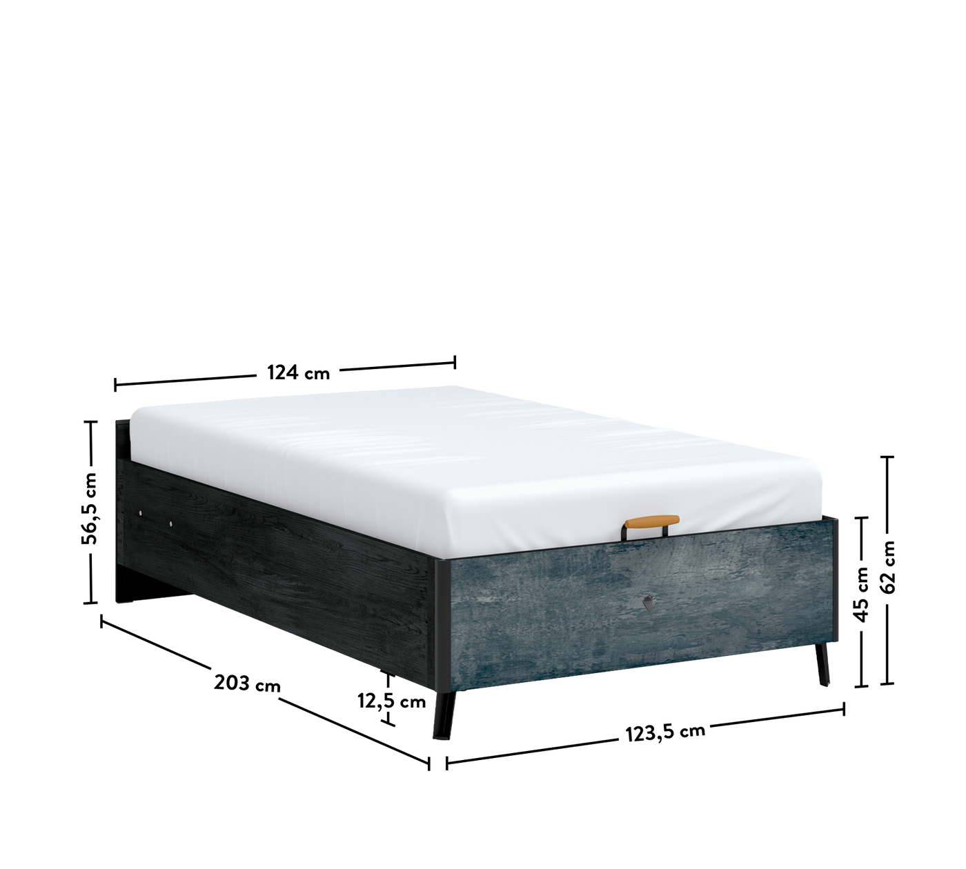 Dark Metal Headless Bed With Base (120x200 cm)