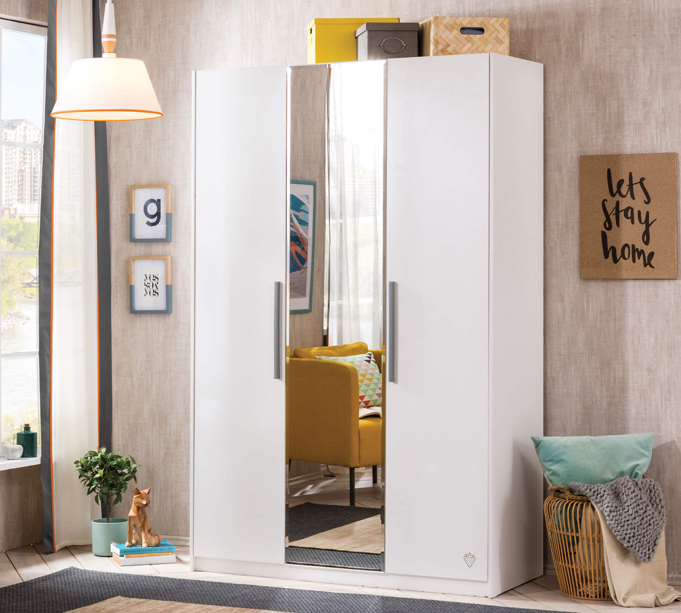 White 3 Doors Wardrobe