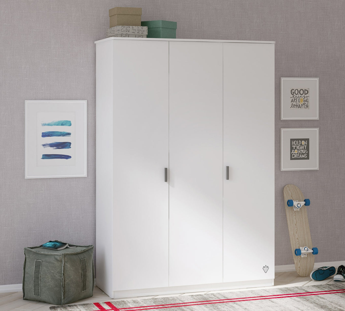 White 3 Doors Line Wardrobe