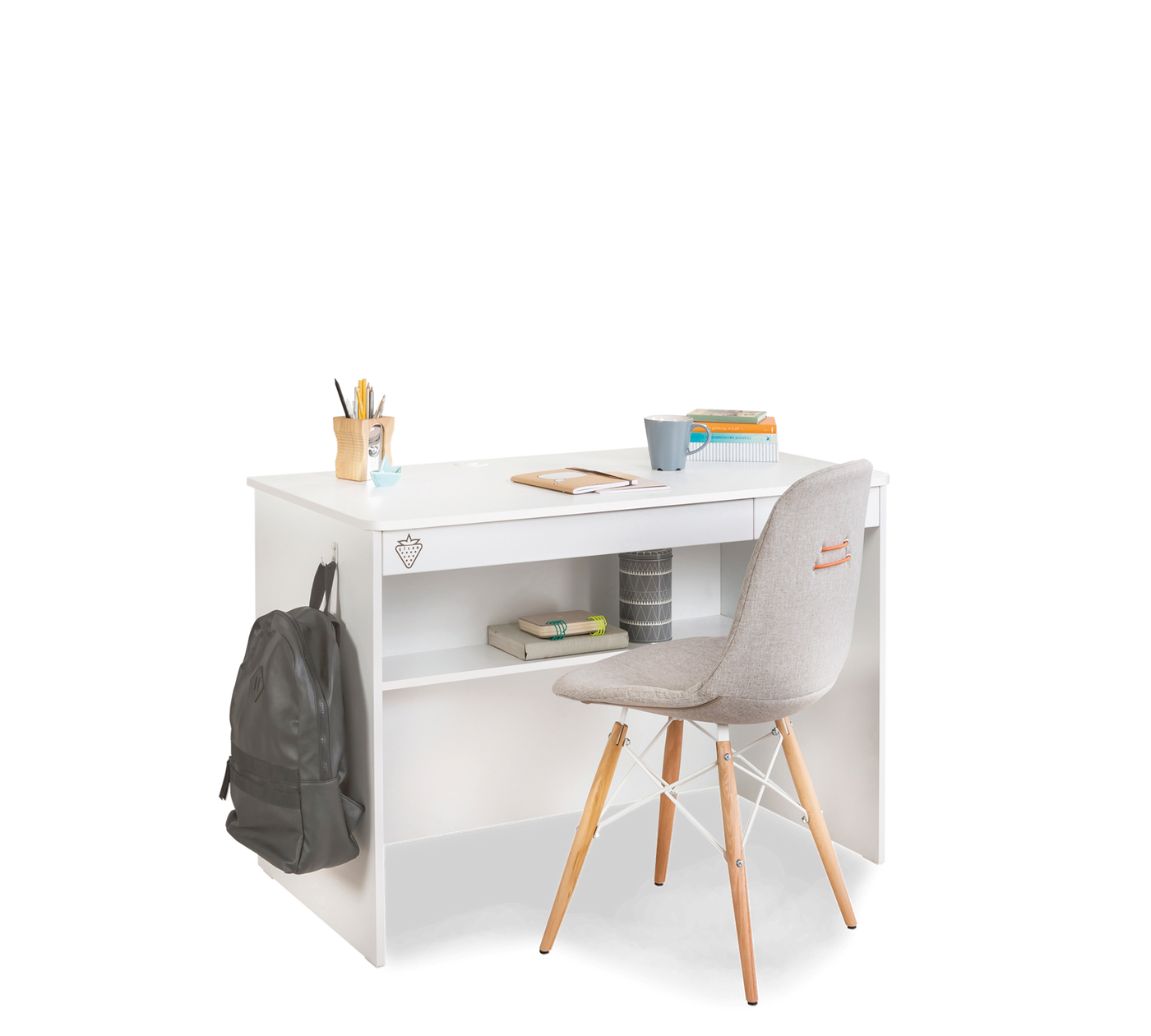 White Study Desk With Unit