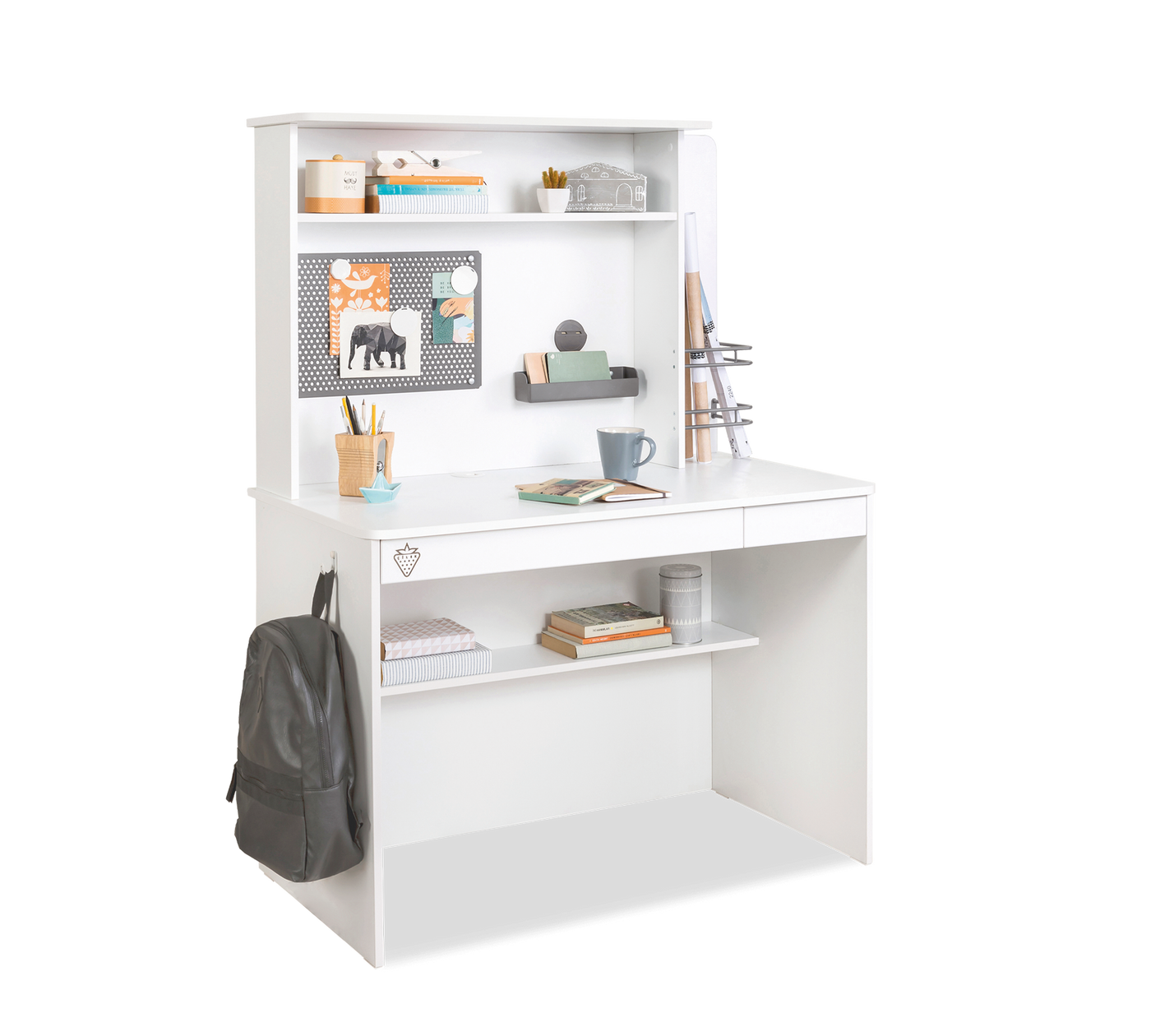 White Study Desk With Unit