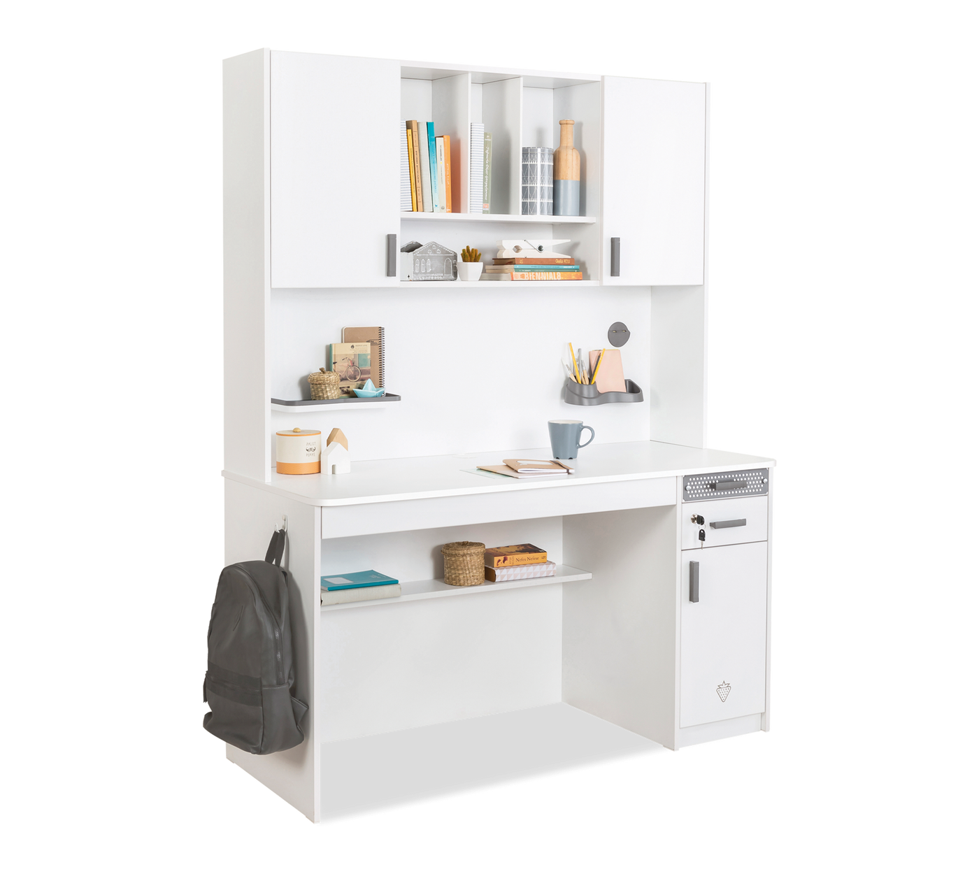 White Large Study Desk With Unit