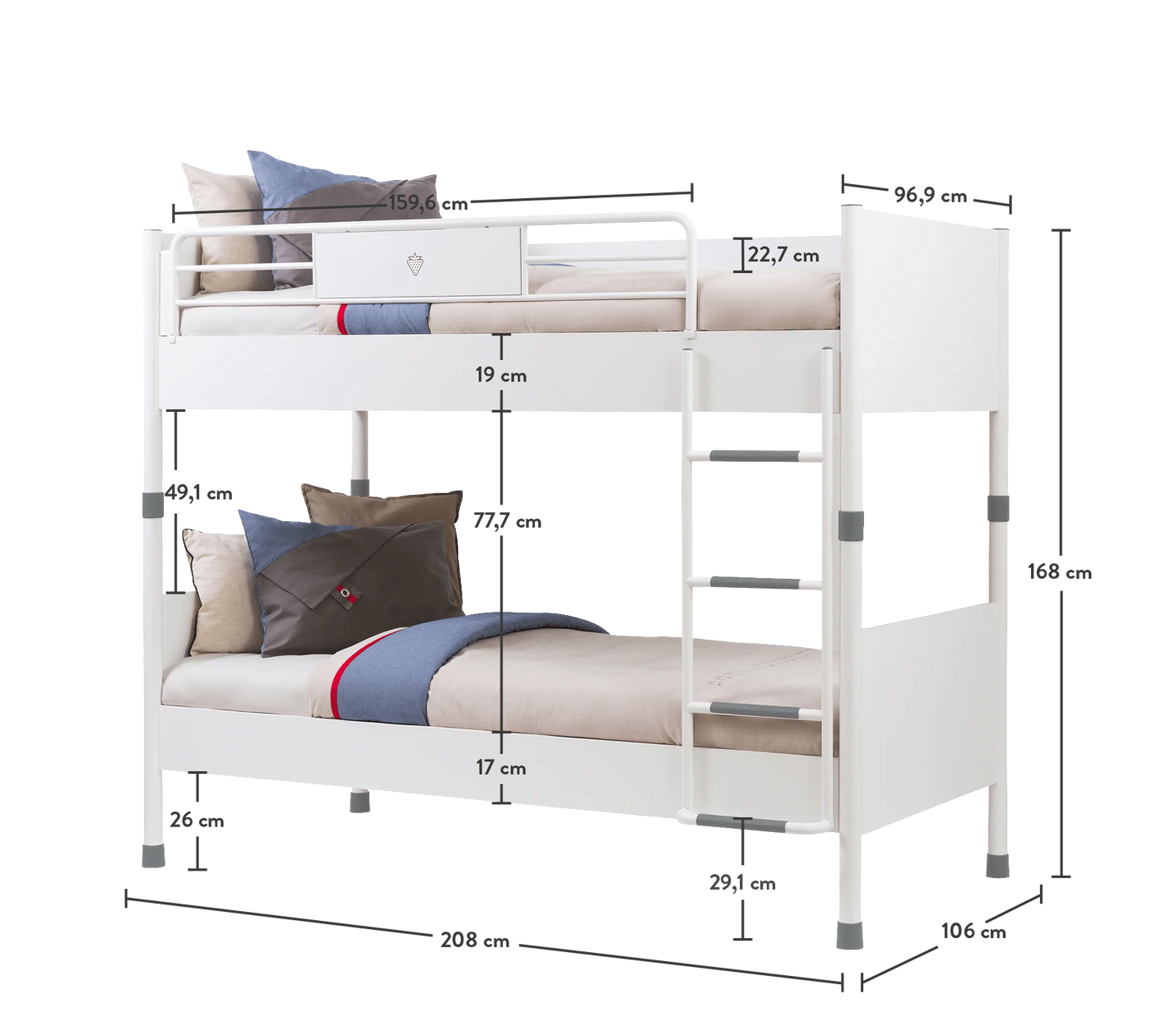 White Bunk Bed (90x200 cm)