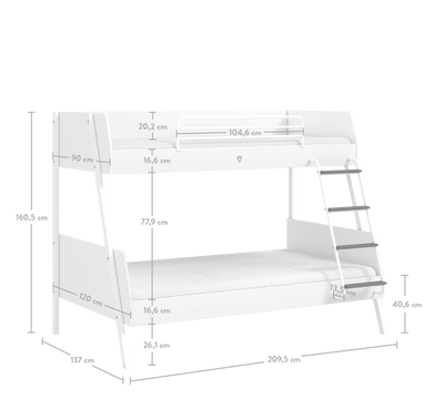 White Large Bunk Bed (90x200-120x200 cm)