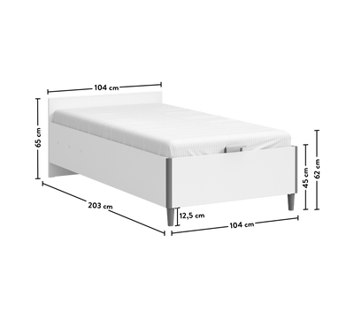 White Başliksiz Bed With Base 100x200cm