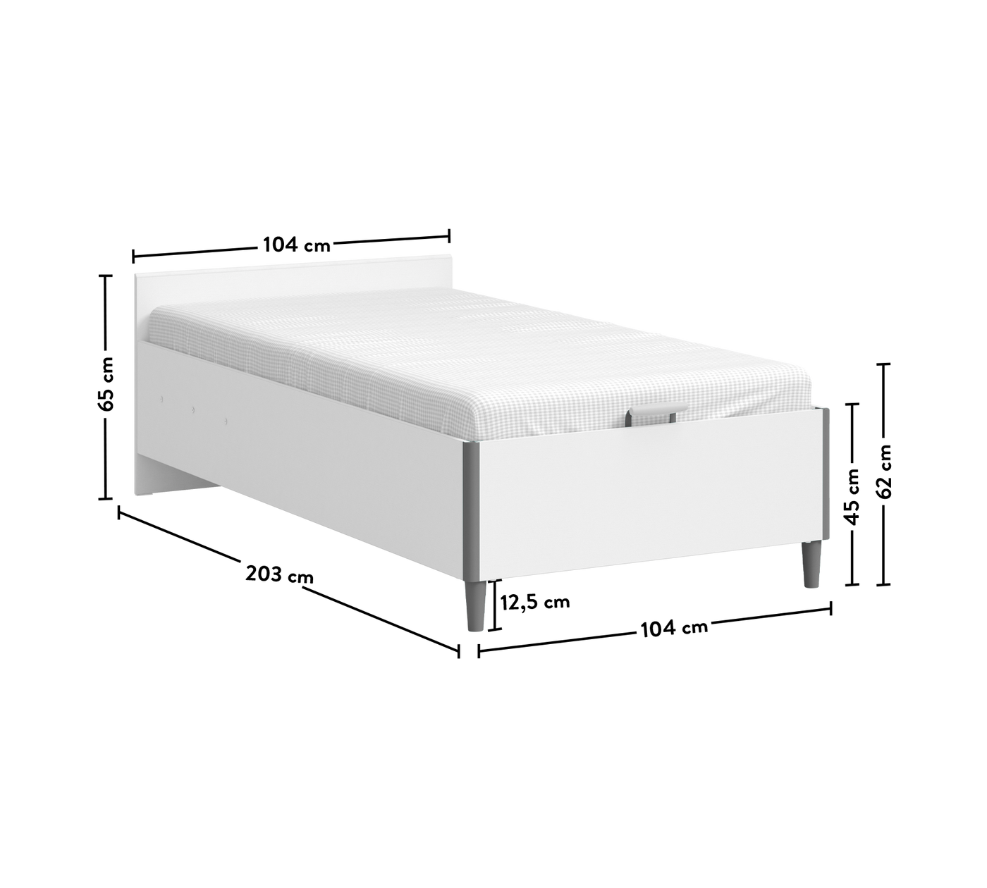 White Headless Bed With Base (100x200 cm)