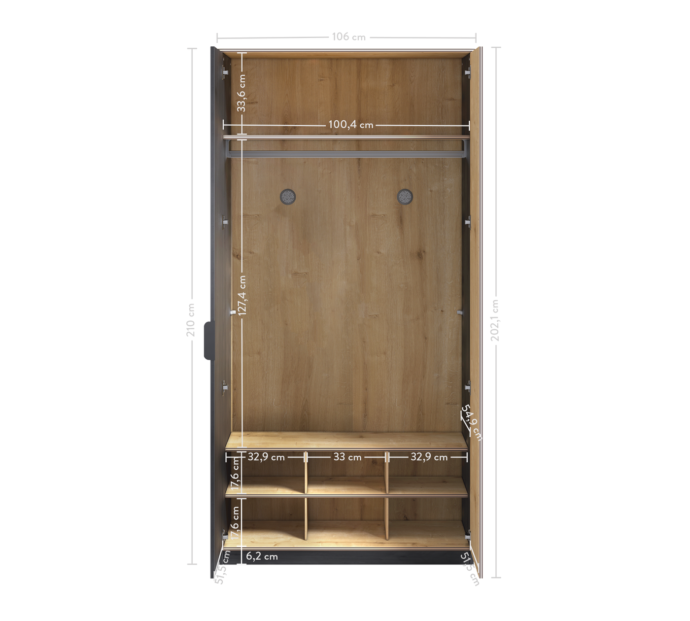 Black Kleiderschrank mit 2 Türen