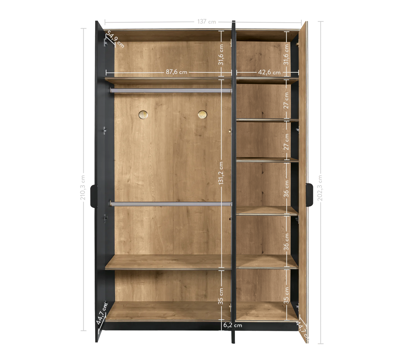 Black 3 Doors Wardrobe