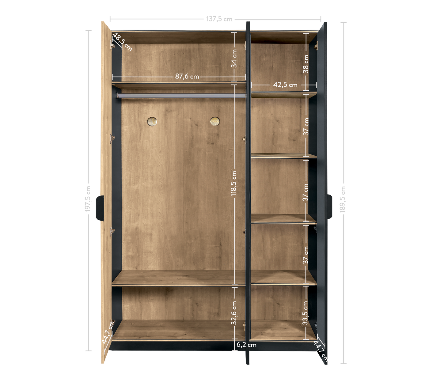 Black 3 Doors Line Wardrobe