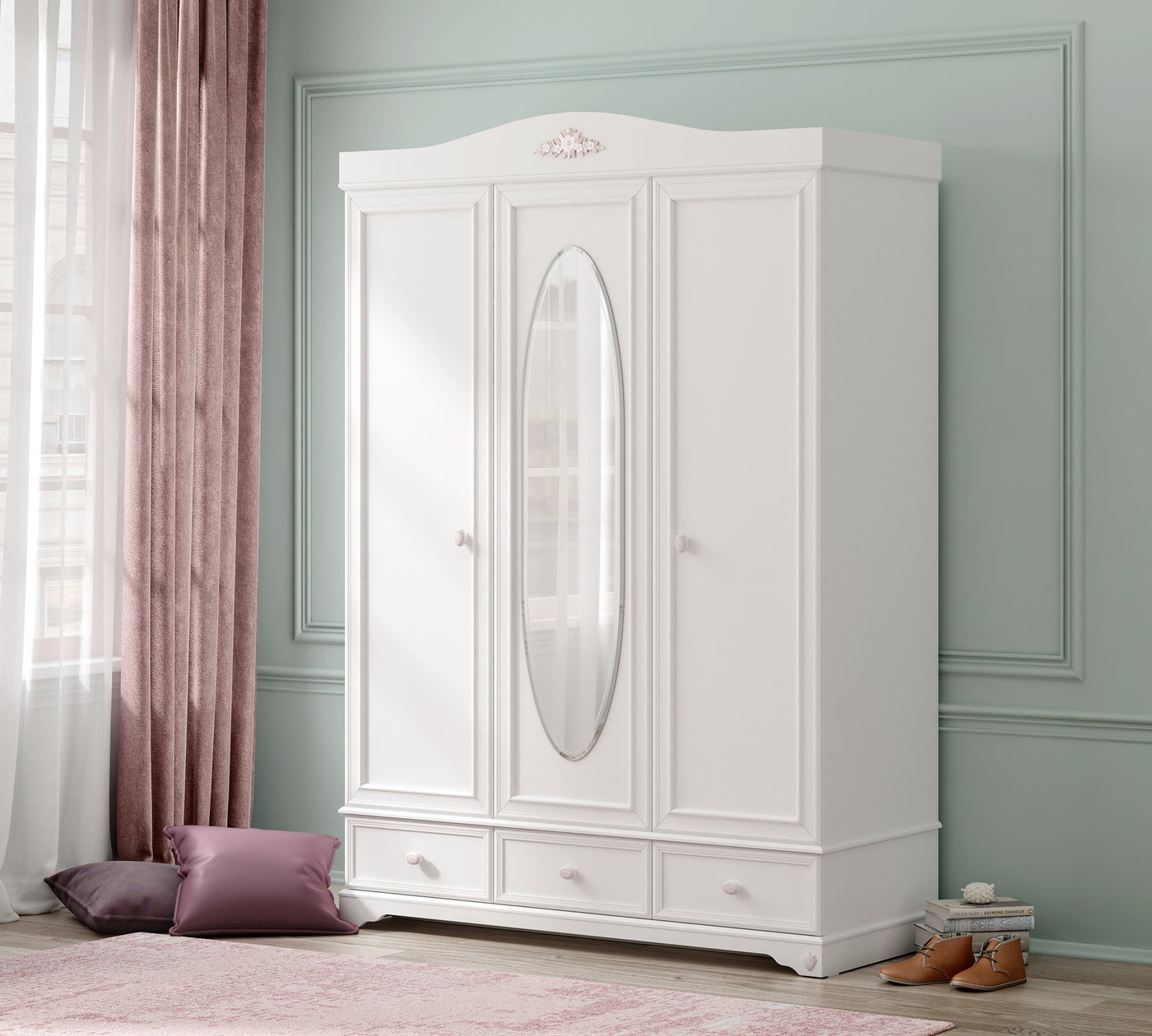 Rustic White 3 Doors Wardrobe