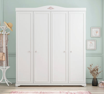 Rustic White 4 Doors Wardrobe