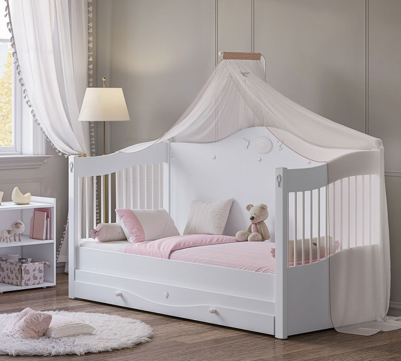 RUSTIC WHITE, سرير أطفال قابل للتكبير (80X180 سم)