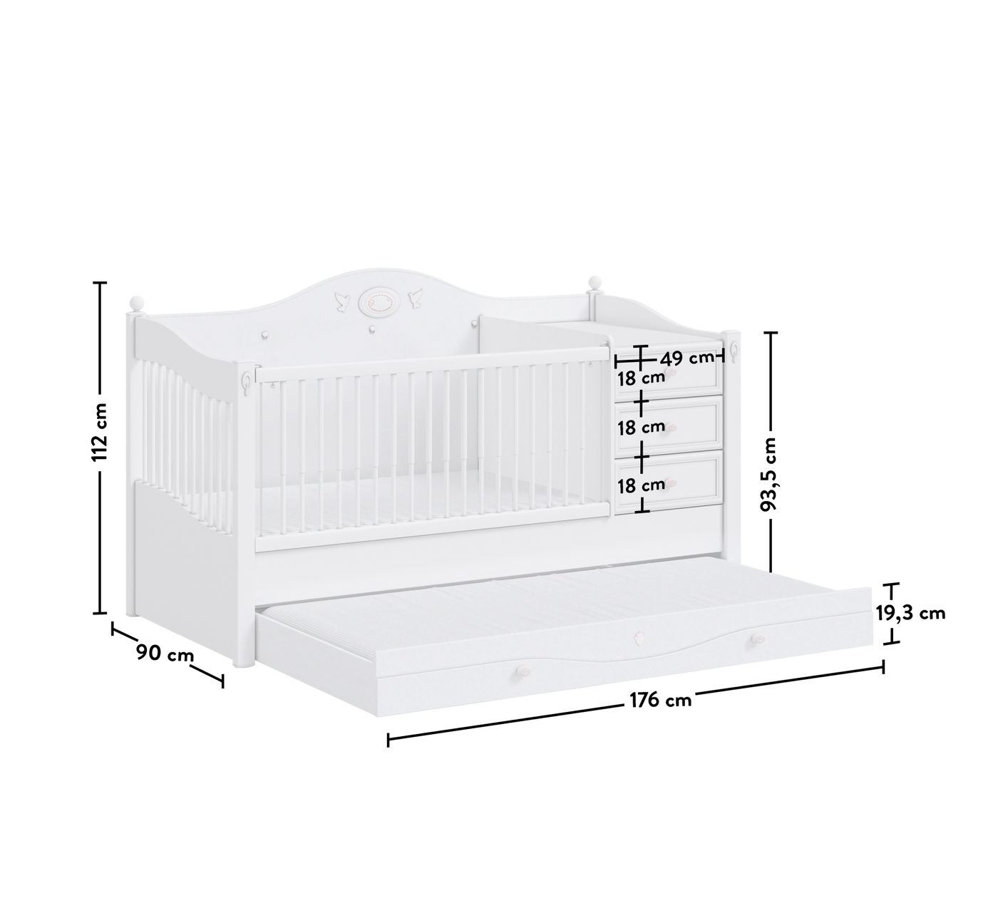 Rustic White Umbaubares Babybett (80x180 cm)