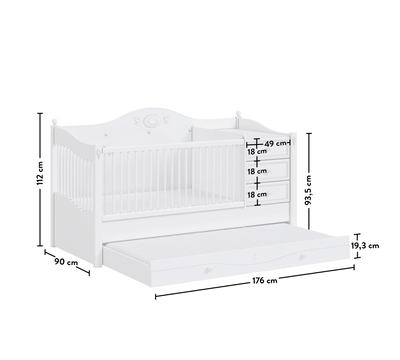 Rustic White Convertible Baby Bed (80x180 cm)