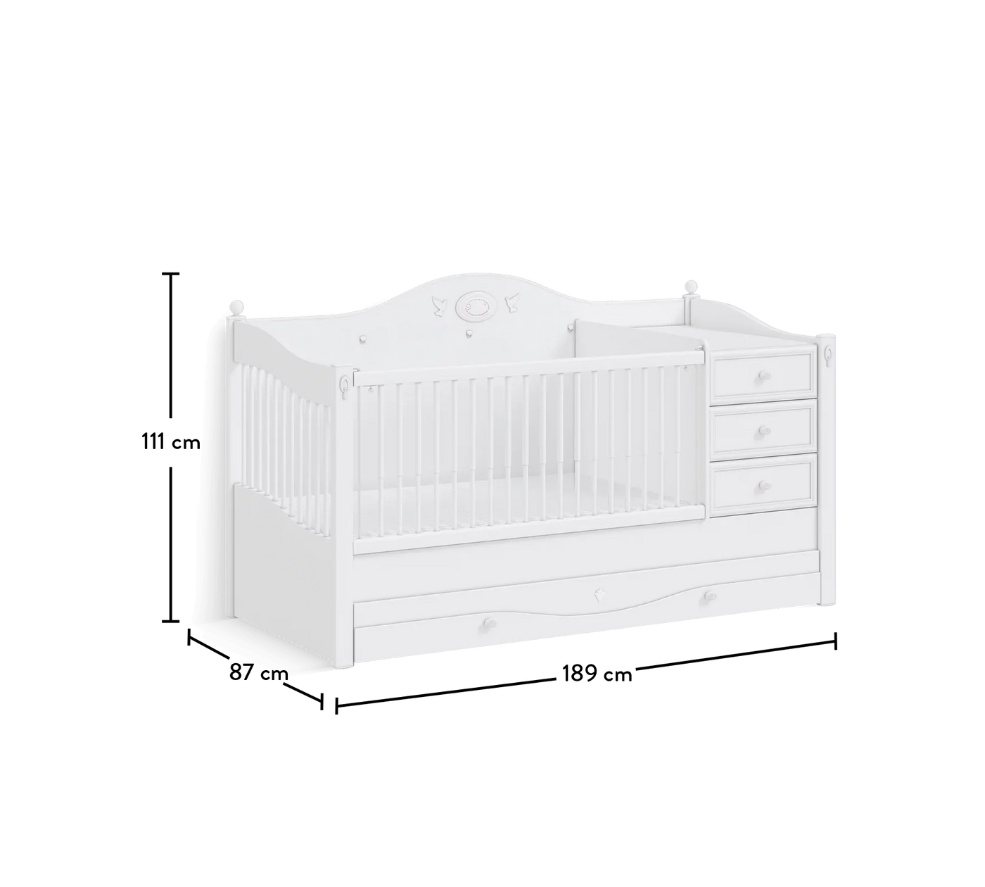 RUSTIC WHITE, سرير أطفال قابل للتكبير (80X180 سم)