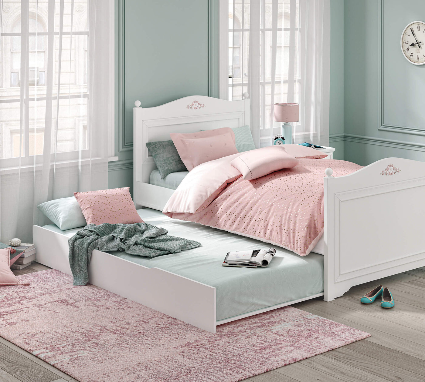 Rustic White Ausziehbett (100x200 cm)