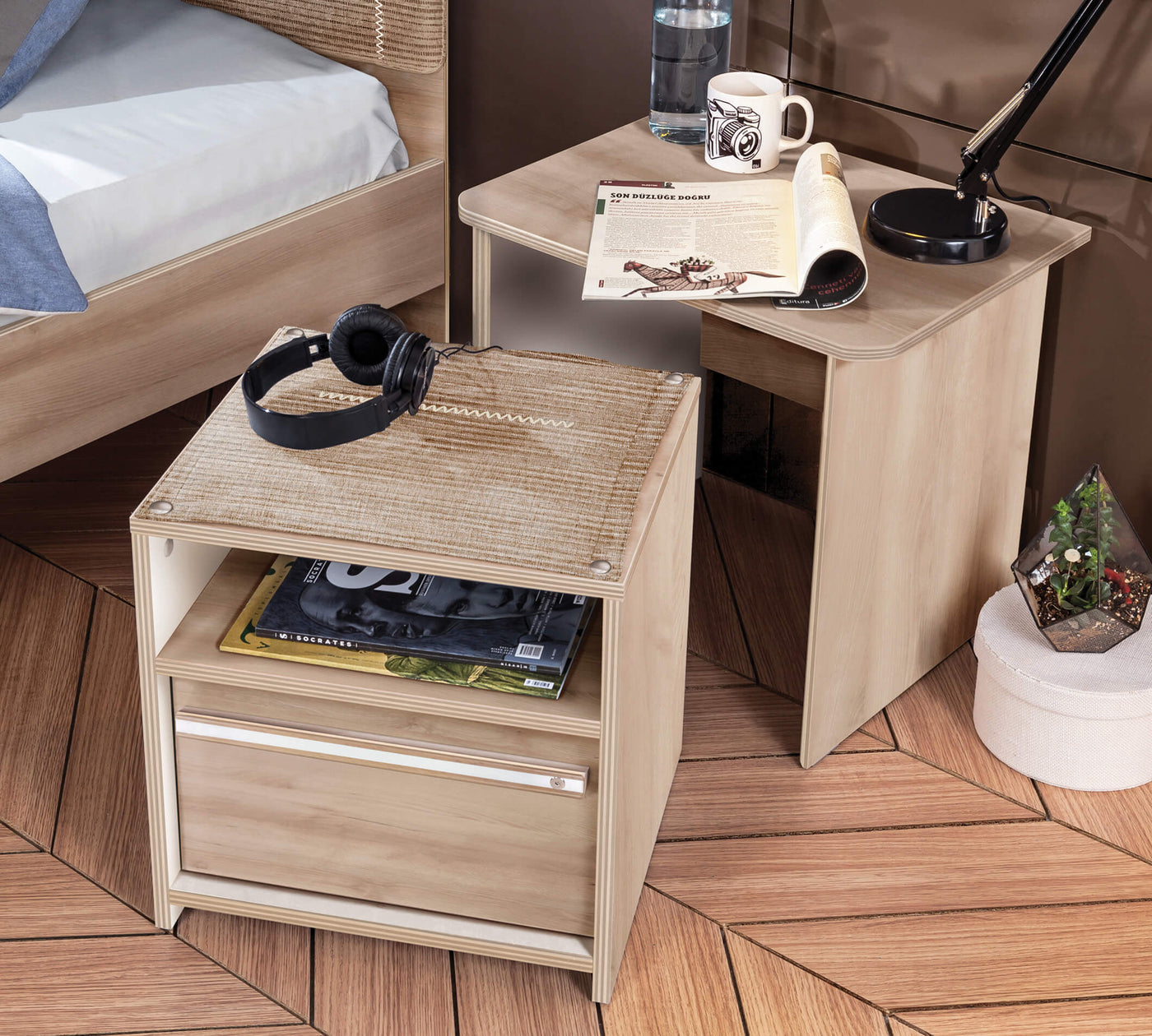 Duo Nightstand With Shelf