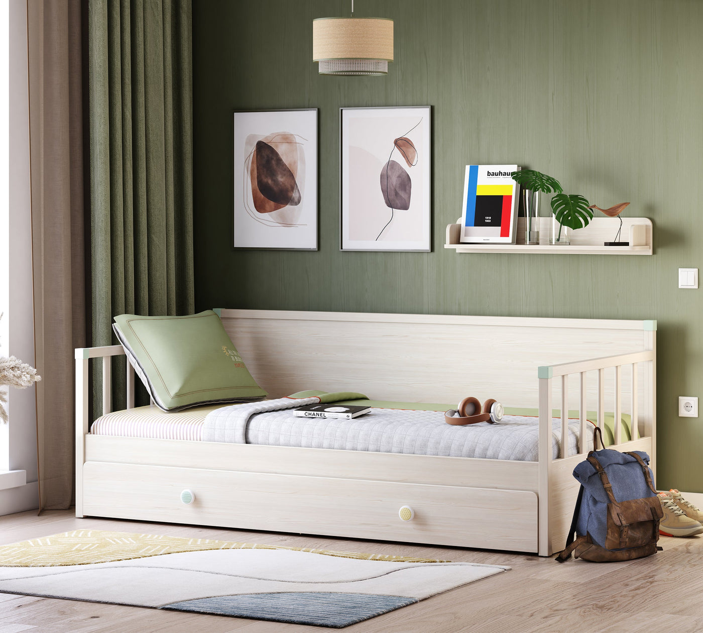 Pull Out Bed With Handle (Montes Natural)(90x190 cm)