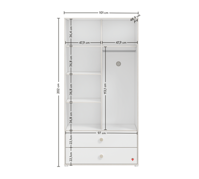 Montes White 2 Doors Wardrobe