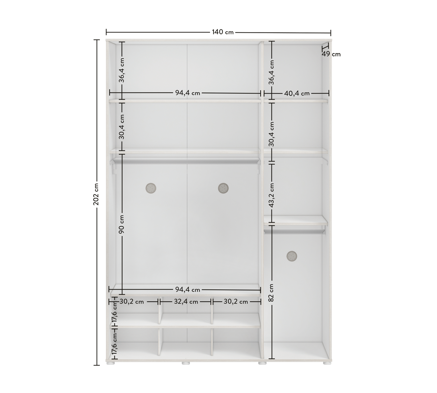 Montes White 3 Doors Wardrobe