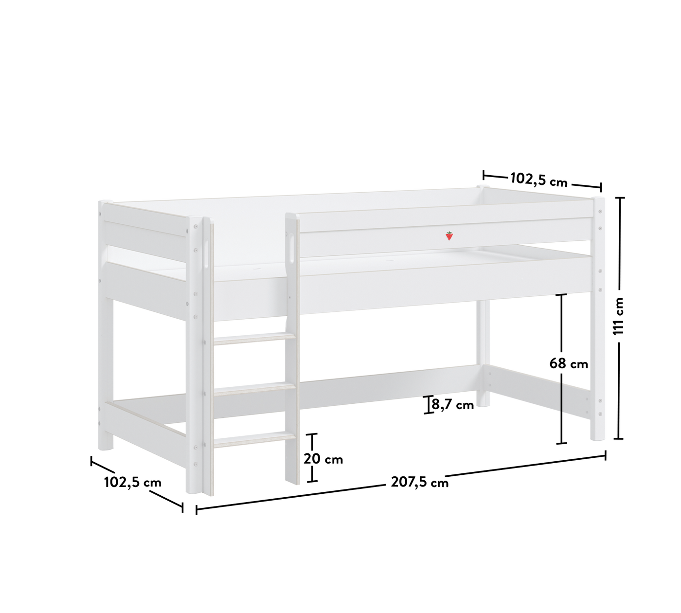 MONTES WHITE, سرير بارتفاع متوسط (90X200 سم)
