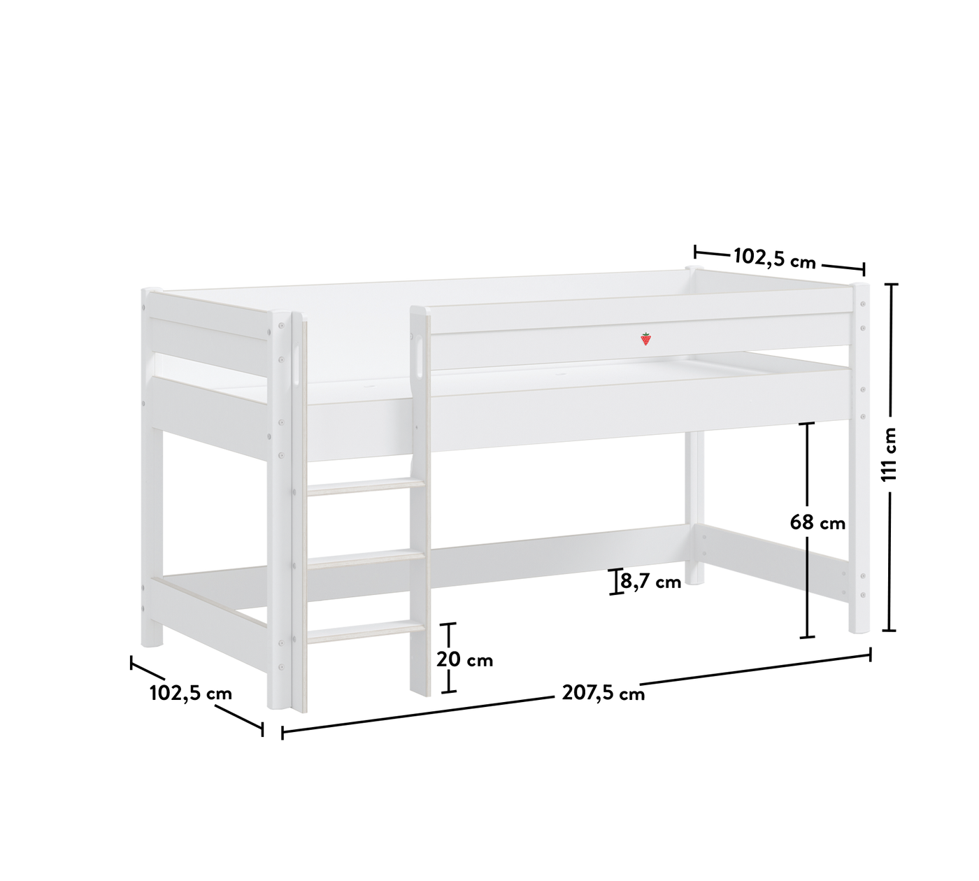 Montest White Spielbett Mittelhoch (90x200 cm)