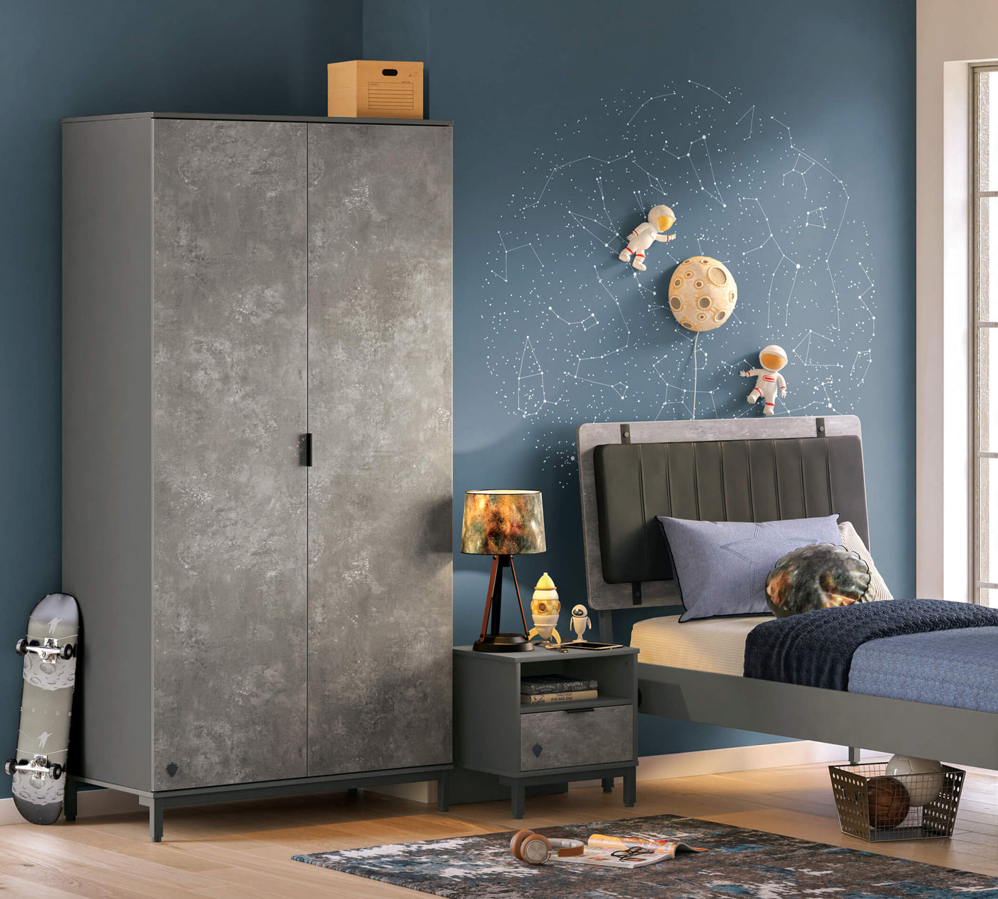 Space Gray Kleiderschrank mit 2 Türen