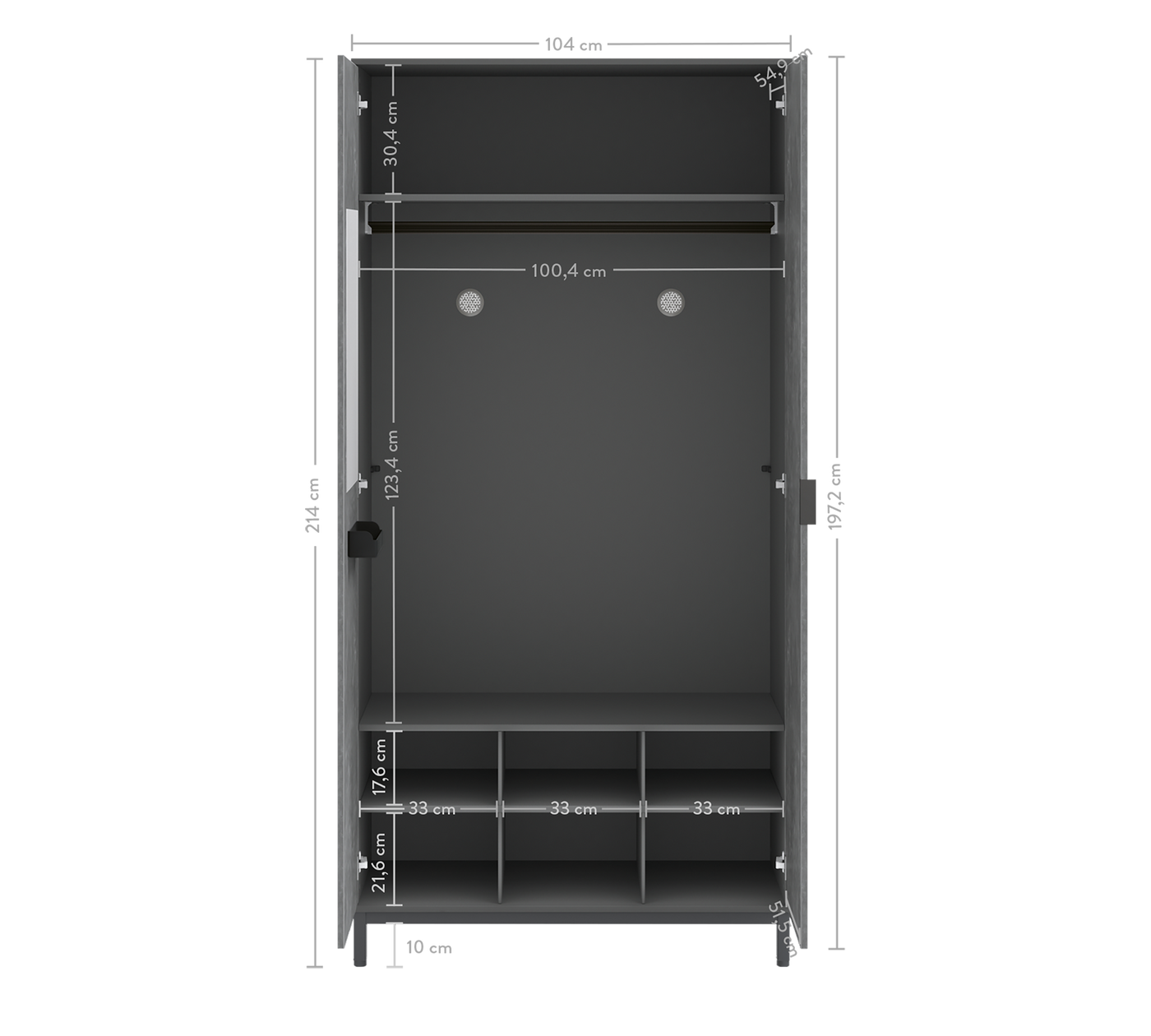 Space Gray 2 Doors Wardrobe