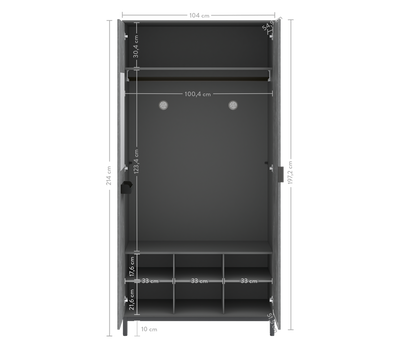 Space Gray 2 Doors Wardrobe