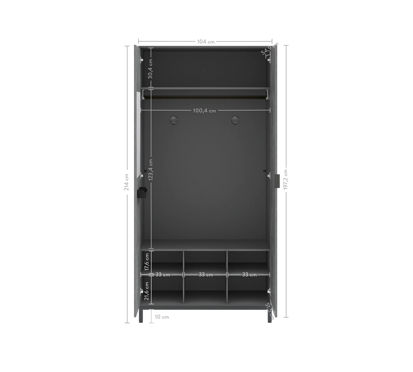 Space Gray خزانة ببابين