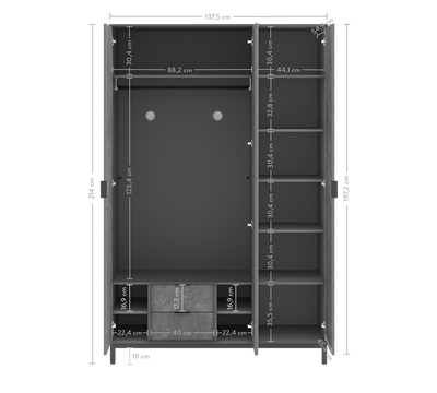 Space Gray 3 Doors Wardrobe